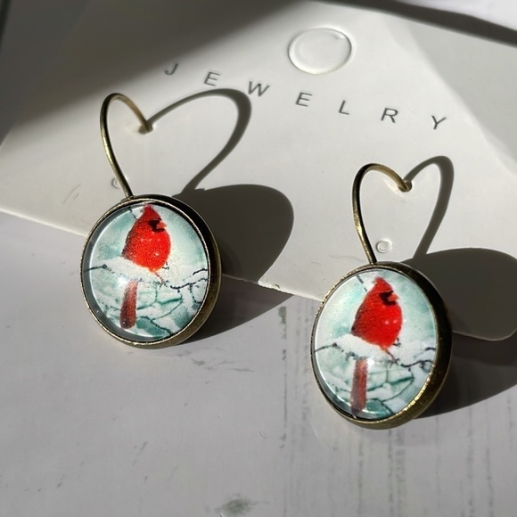 Red Cardinal Bird Drop Earrings - Picture 5 of 6